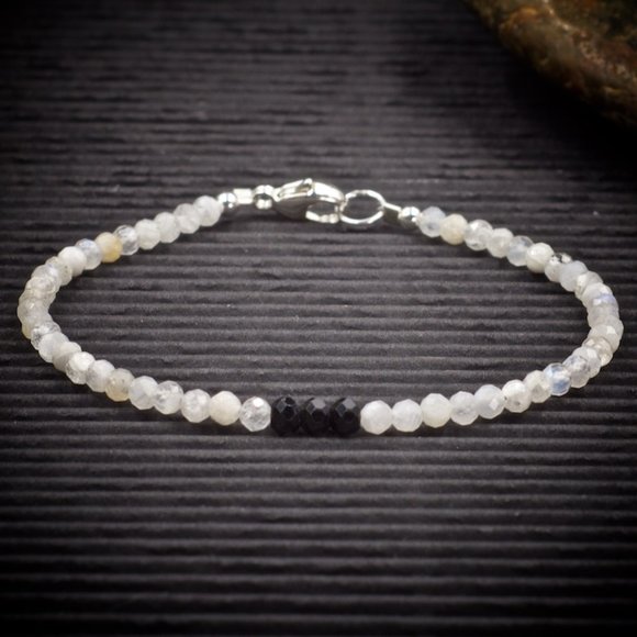 Moonstone and Black Spinel Crystal Bracelet - Handmade to Order - Picture 1 of 2